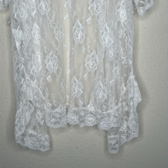 VTG Sabrina Intimates Lace Ruffle Short Robe Ivory One Size - Picture 15 of 16